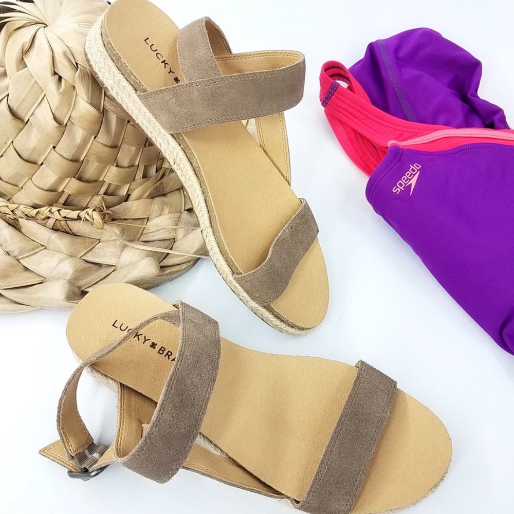 Lucky Brand Gadine Tan Suede Espadrille Sandals